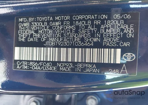 2007 Toyota Yaris из США, поврежденный, VIN JTDBT923071036464